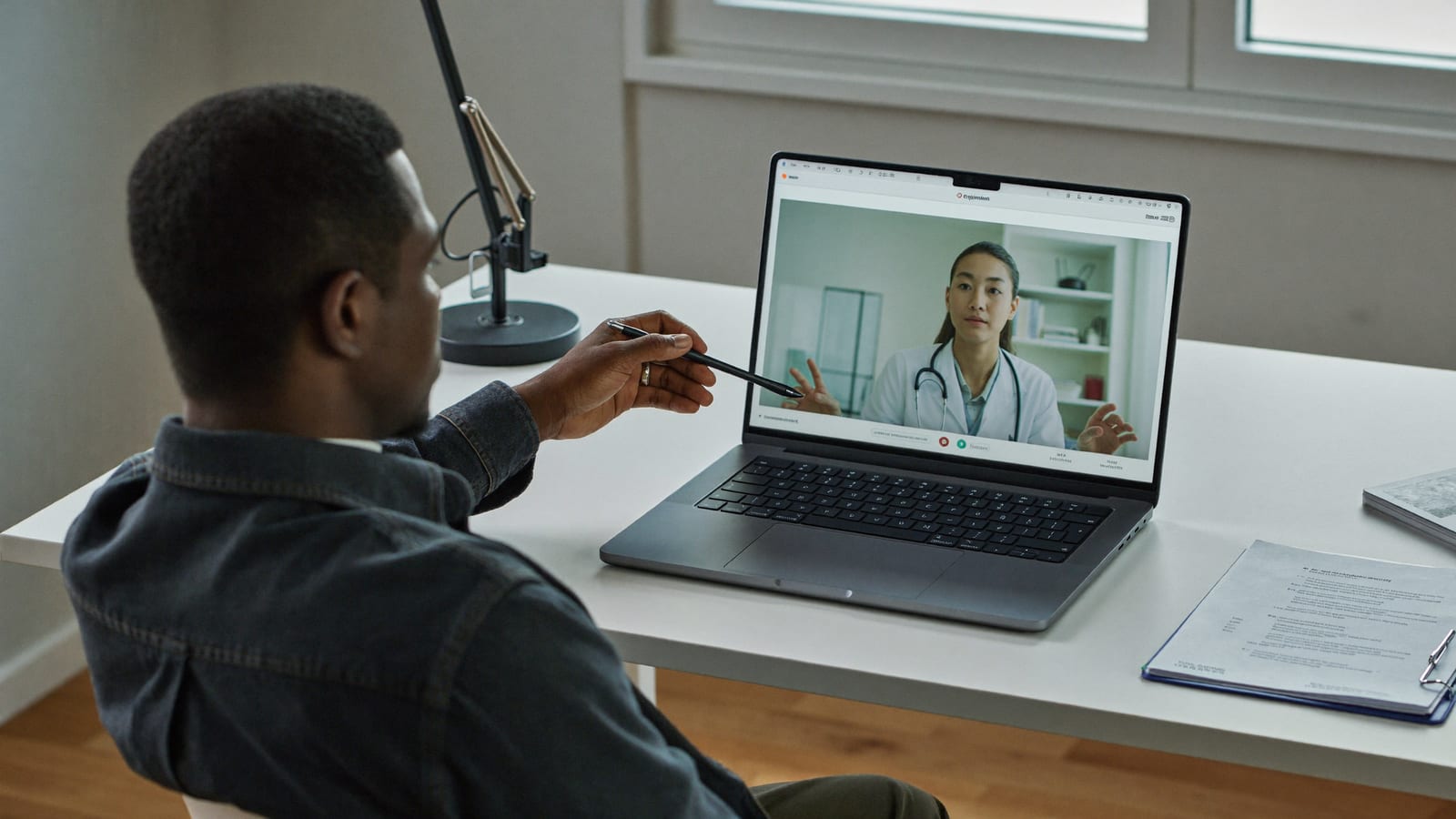 Mann bei einer Telemedizin-Sprechstunde am Laptop