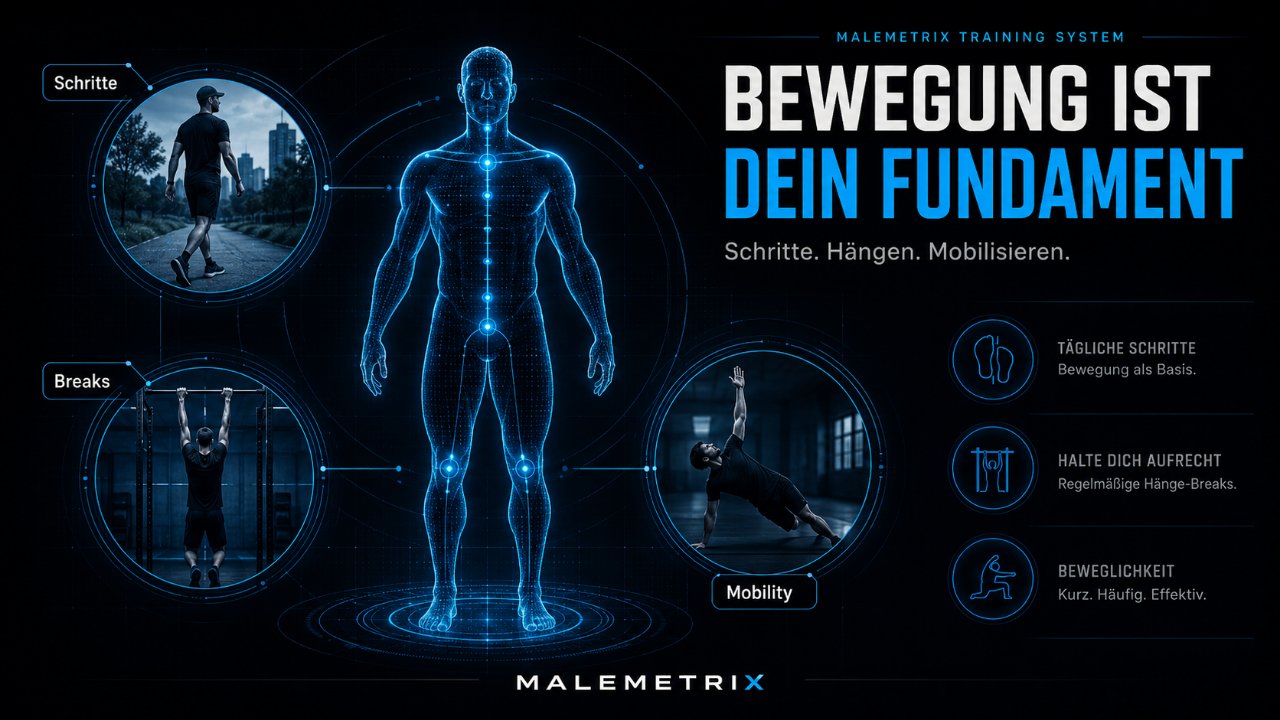 Bewegung ist dein Fundament: tägliche Schritte, Hänge-Breaks und Mobilisieren